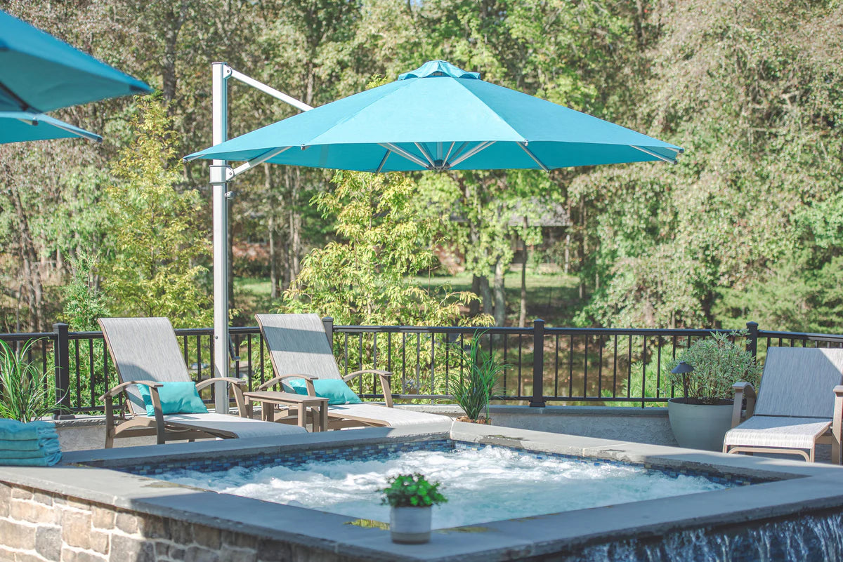 functionality of oversized patio umbrella GRAND 10x13 ft Patio with Base, Acrylic Outdoor Cantilever Aluminum Umbrella, 5-Year-Non-Fading Rectangular Offset Umbrella with Cover Made of durable 100% polyester fabric Ainfox 13Ft Large Outdoor Patio