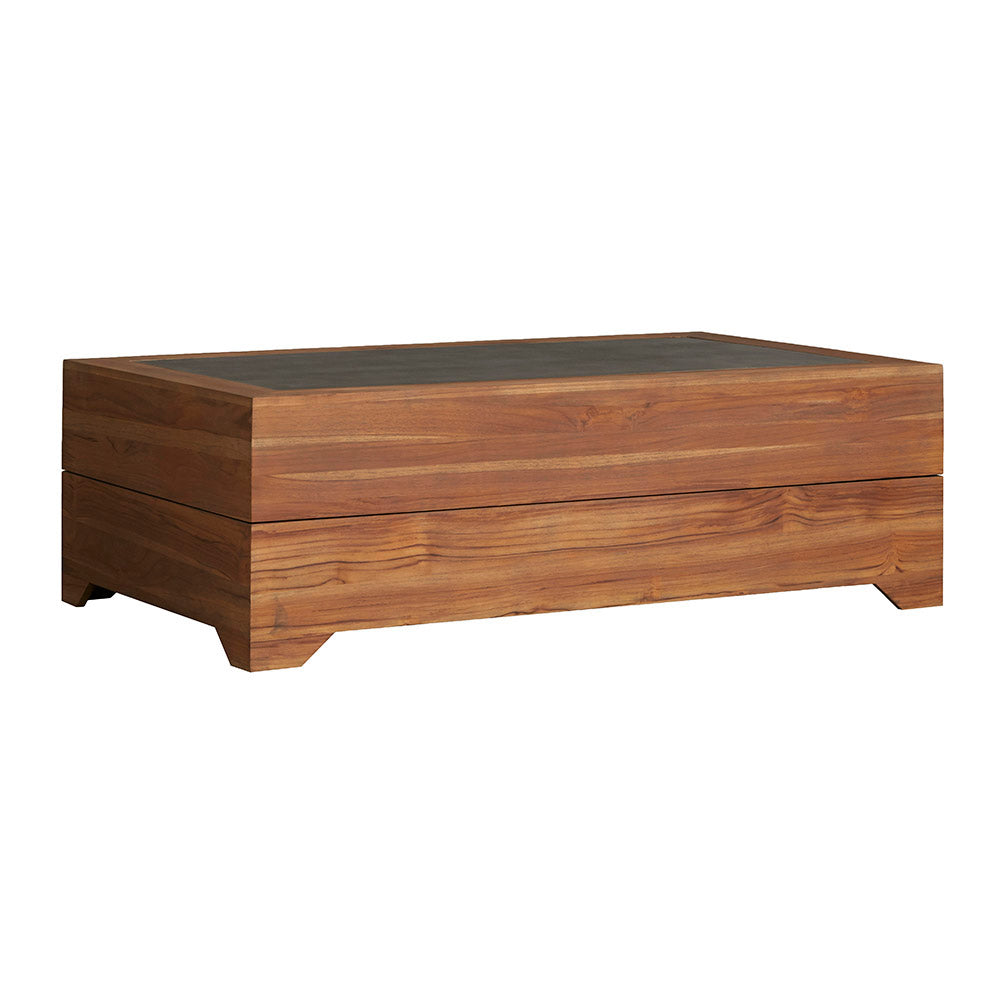 Teak 54” Rect. Cocktail Table with Faux Concrete Inset by Lloyd Flanders