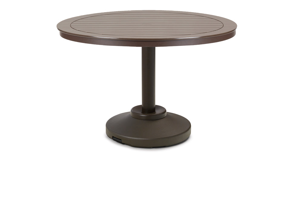 42" Round MGP Slat Top 80lb Weighted Pedestal Base Tables By Telescope Casual