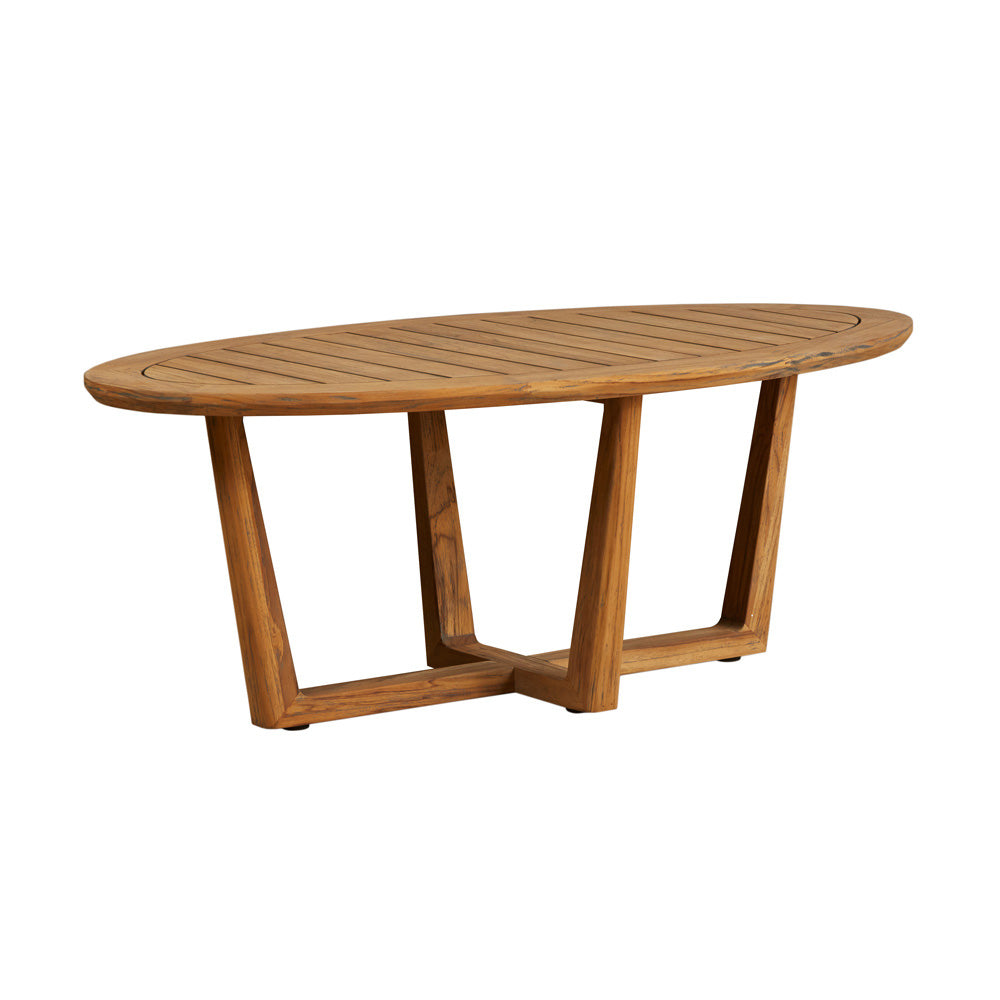 Teak 48” Oval Sled Base Cocktail Table by Lloyd Flanders