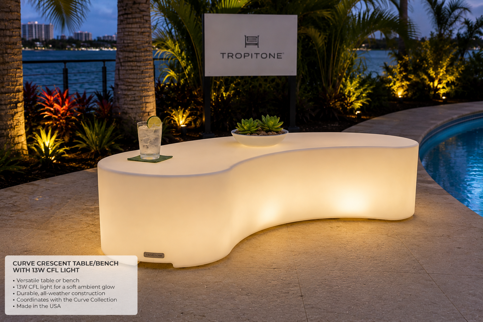 Curve Crescent Table/Bench with 13W CFL Light by Tropitone
