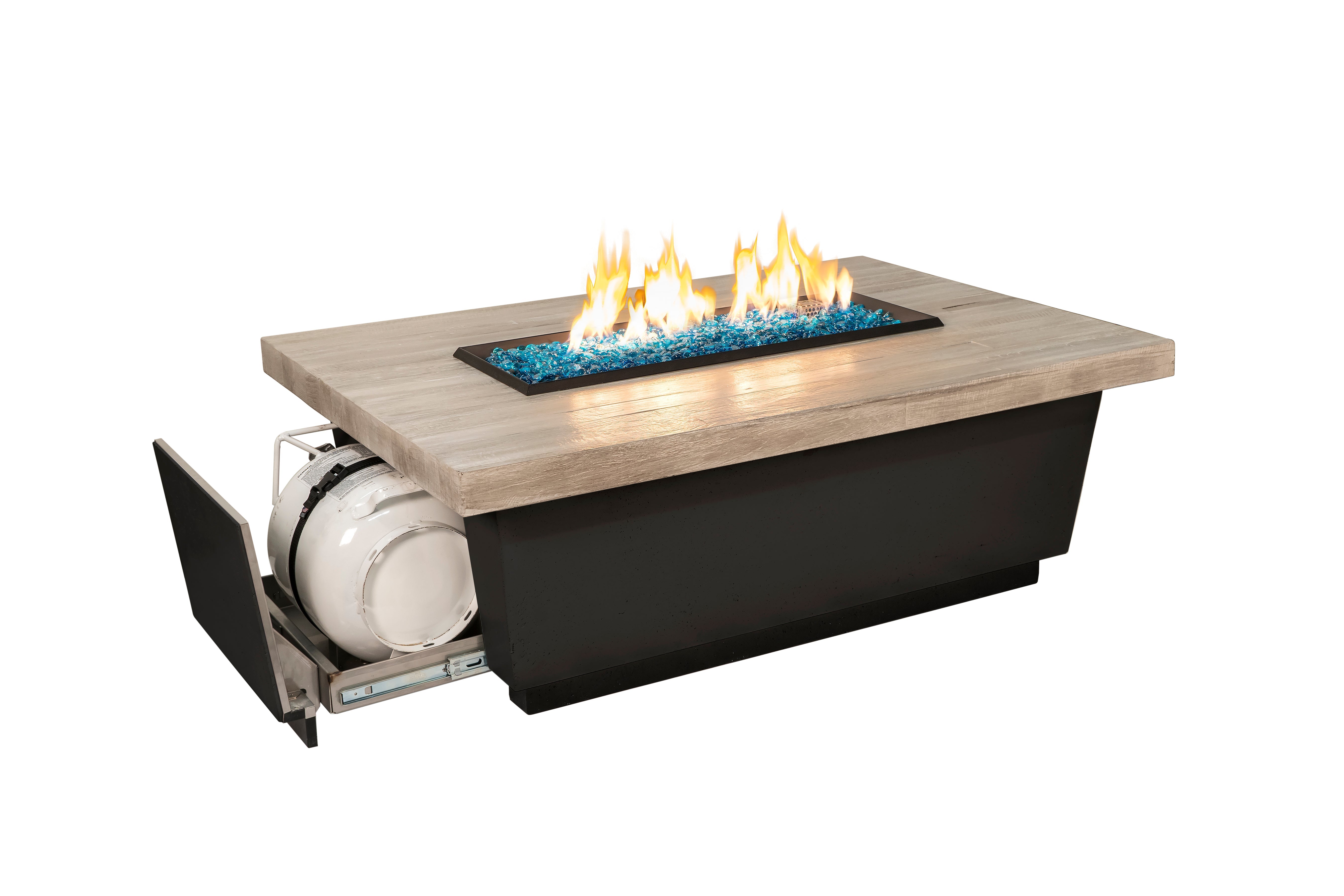 52" x 36" Reclaimed Wood Contempo LP Select Rectangle Fire table by American Fyre Design