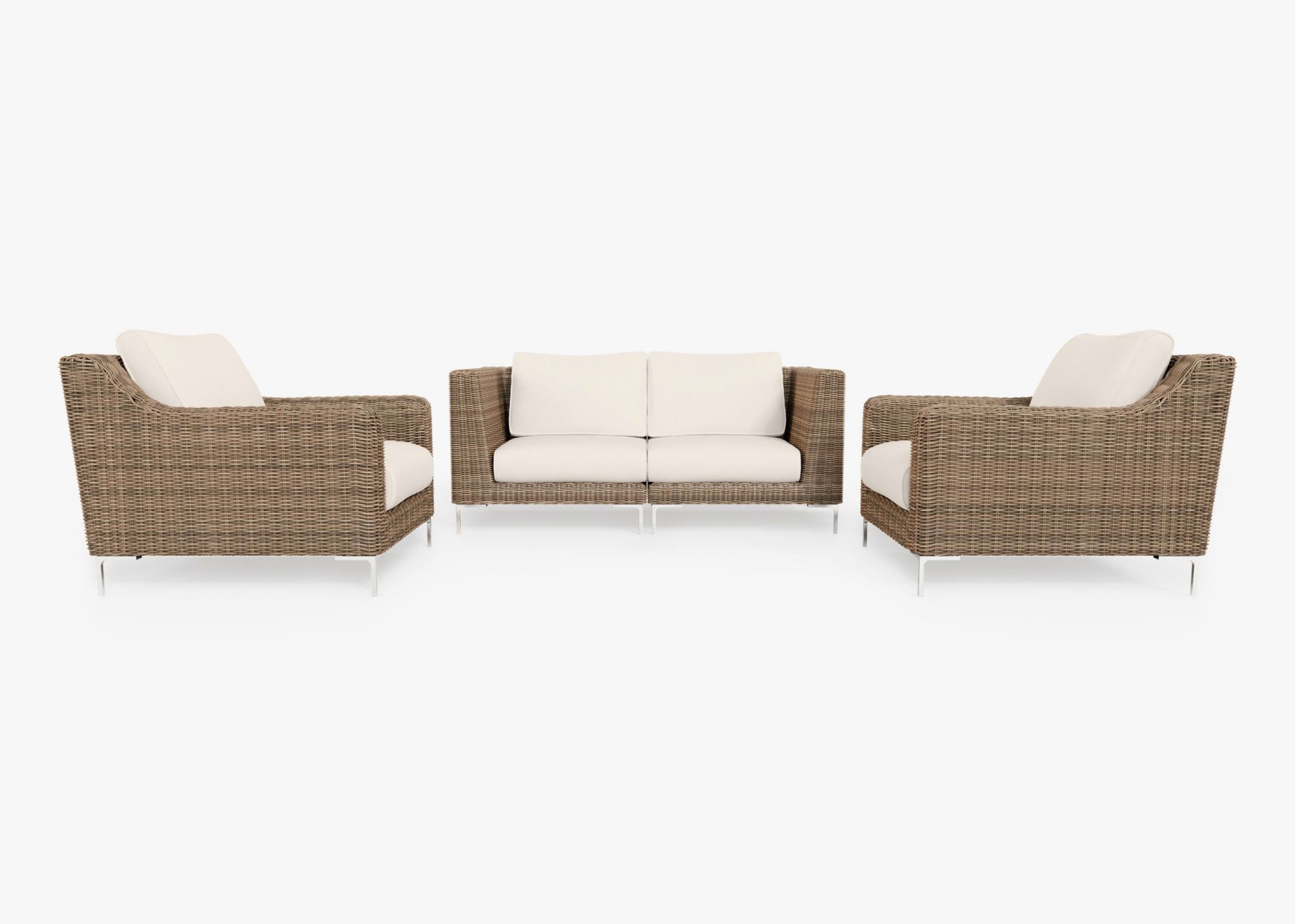 brown Wicker Outdoor Loveseat with Armchairs - 4 Seat