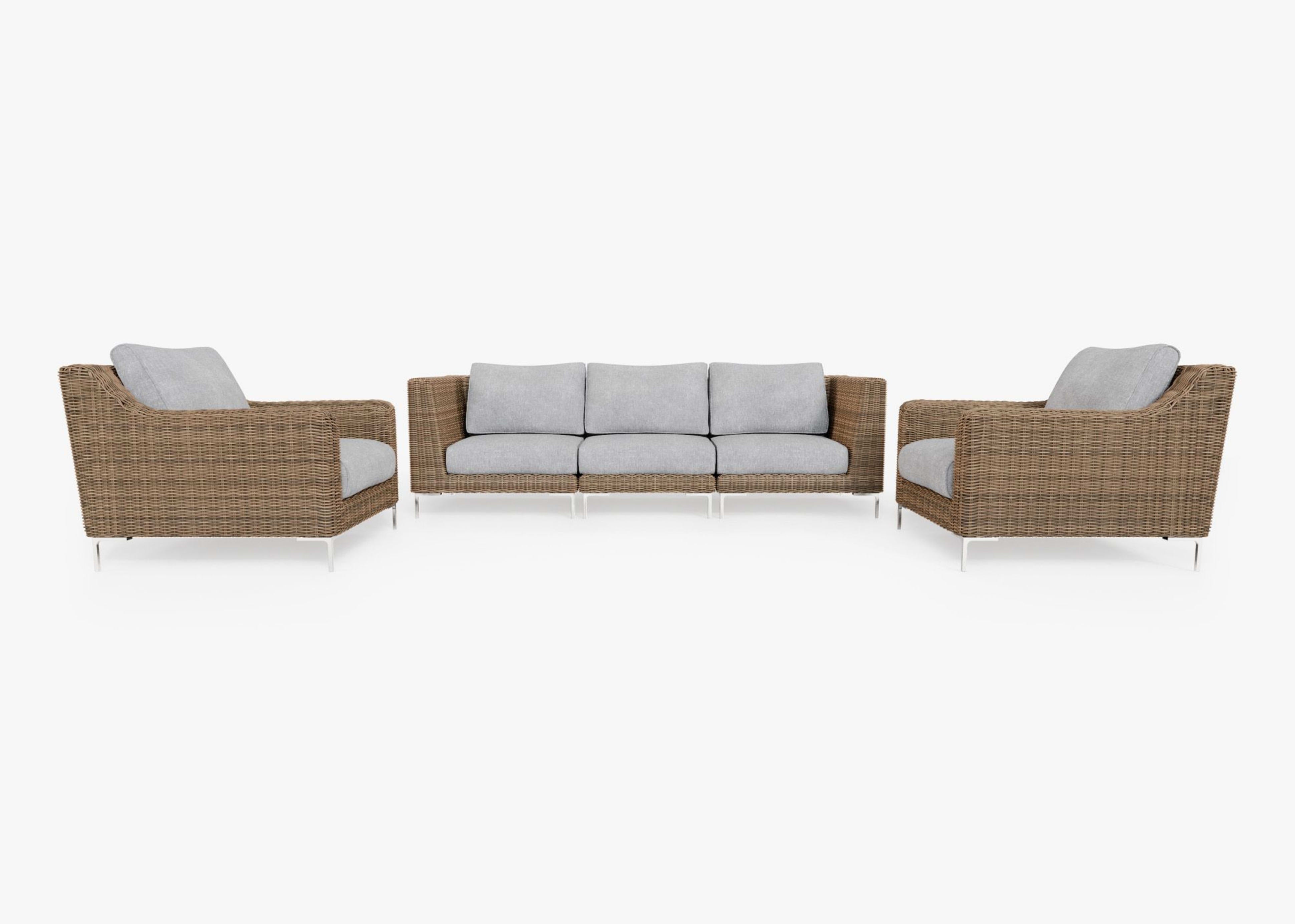 Brown Wicker Outdoor Sofa with Armchairs - 5 Seat