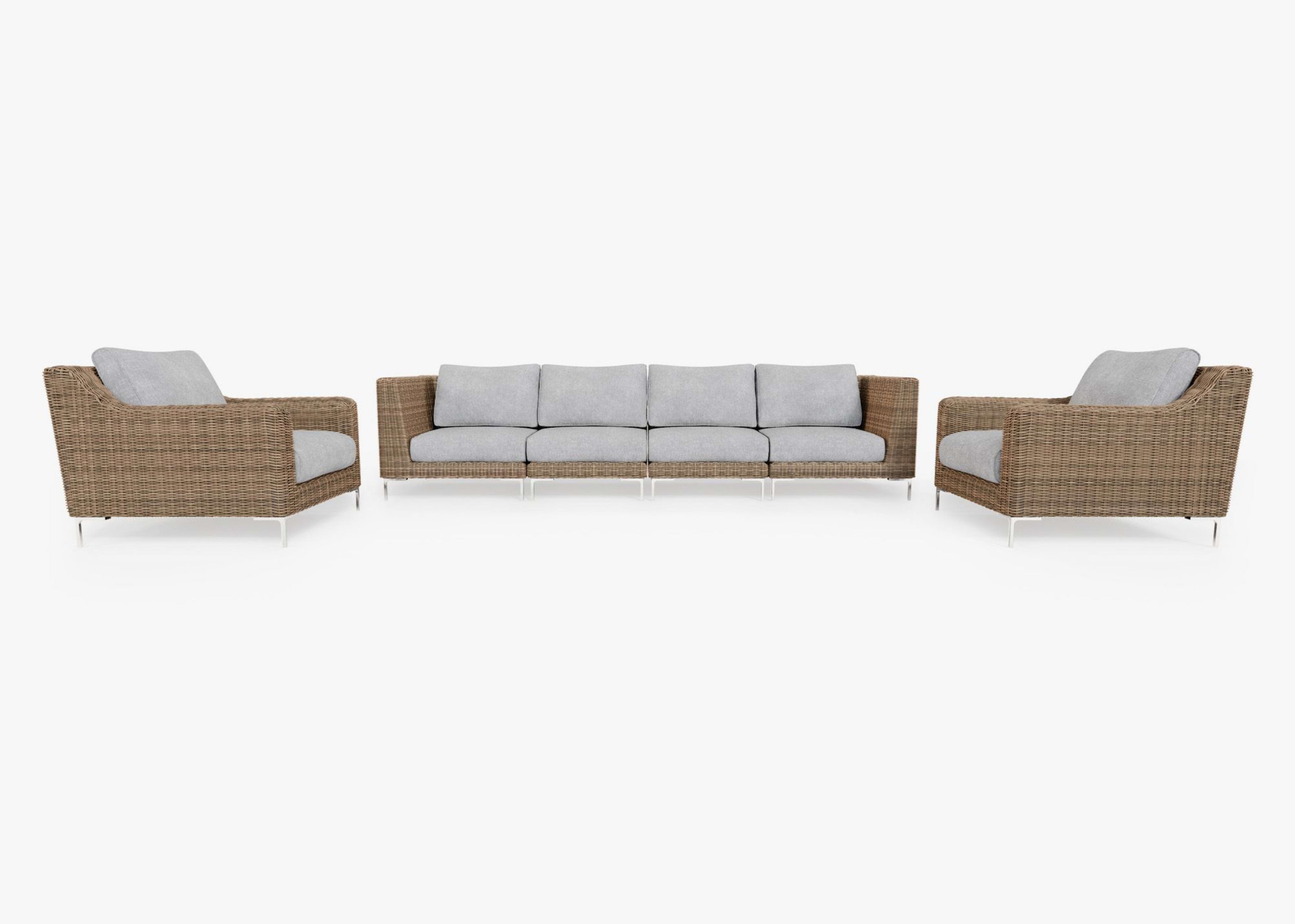 brown Wicker Outdoor Sofa with Armchairs - 6 Seat