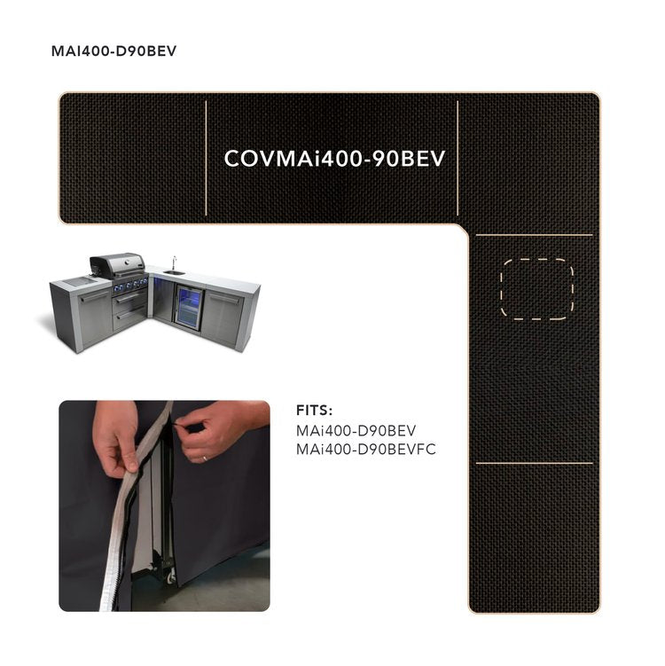 Cover for 4 Burner Island with a 90 Degree Corner and Beverage Center COVMAi400-90BEV by Mont Alpi