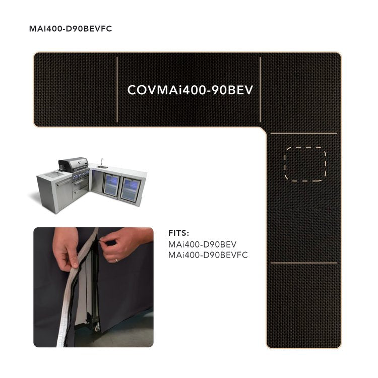 Cover for 4 Burner Island with a 90 Degree Corner and Beverage Center COVMAi400-90BEV by Mont Alpi