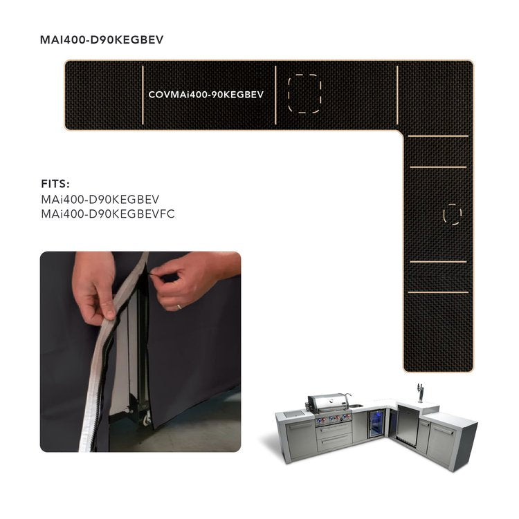 Cover for 4 Burner Island with a 90 Degree Corner, Kegerator and Beverage Center COVMAi400-90KEGBEV by Mont Alpi
