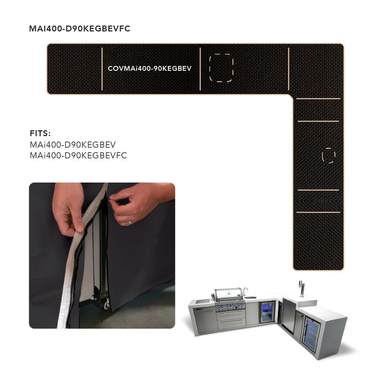 Cover for 4 Burner Island with a 90 Degree Corner, Kegerator and Beverage Center COVMAi400-90KEGBEV by Mont Alpi
