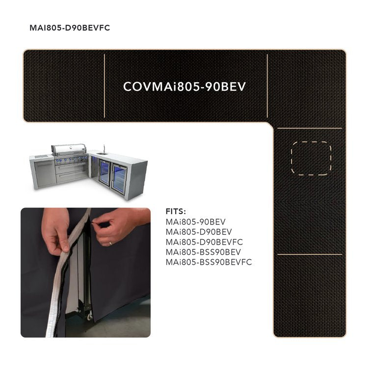 Cover for 6 Burner Island with a 90-Degree Corner and Beverage Center COVMAi805-90BEV by Mont Alpi