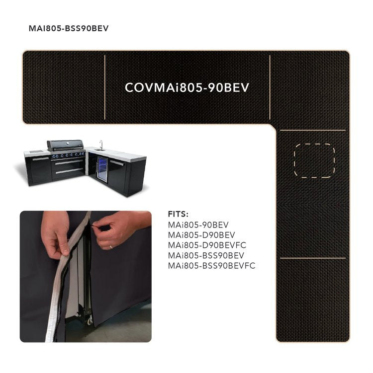 Cover for 6 Burner Island with a 90-Degree Corner and Beverage Center COVMAi805-90BEV by Mont Alpi