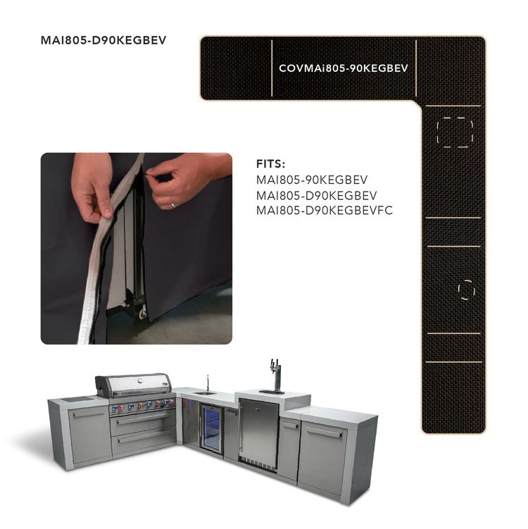 Cover for 6 Burner Island with a 90-Degree Corner, Kegerator and Beverage Center COVMAi805-90KEGBEV by Mont Alpi