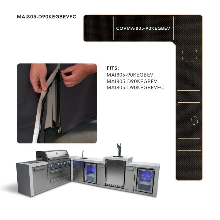 Cover for 6 Burner Island with a 90-Degree Corner, Kegerator and Beverage Center COVMAi805-90KEGBEV by Mont Alpi
