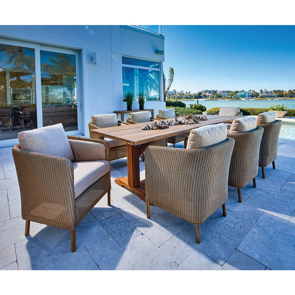 Visions Outdoor Wicker Dining Set with Teak Live Edge Table By Lloyd Flanders