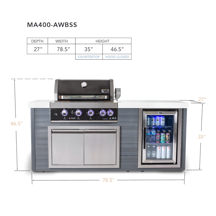 4-Burner Artwood Island in Black Stainless Steel MA400-AWBSS by Mont Alpi