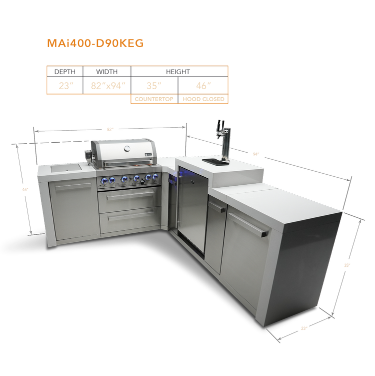 Mont Alpi Deluxe Series 4 Burner Deluxe Island with a 90-Degree Corner and Kegerator MAi400-D90KEG by Mont Alpi