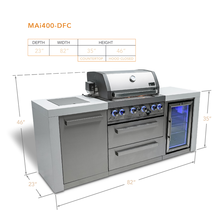 Mont Alpi Deluxe Series 4 Burner Deluxe Island with a Fridge Cabinet MAi400-D by Mont Alpi