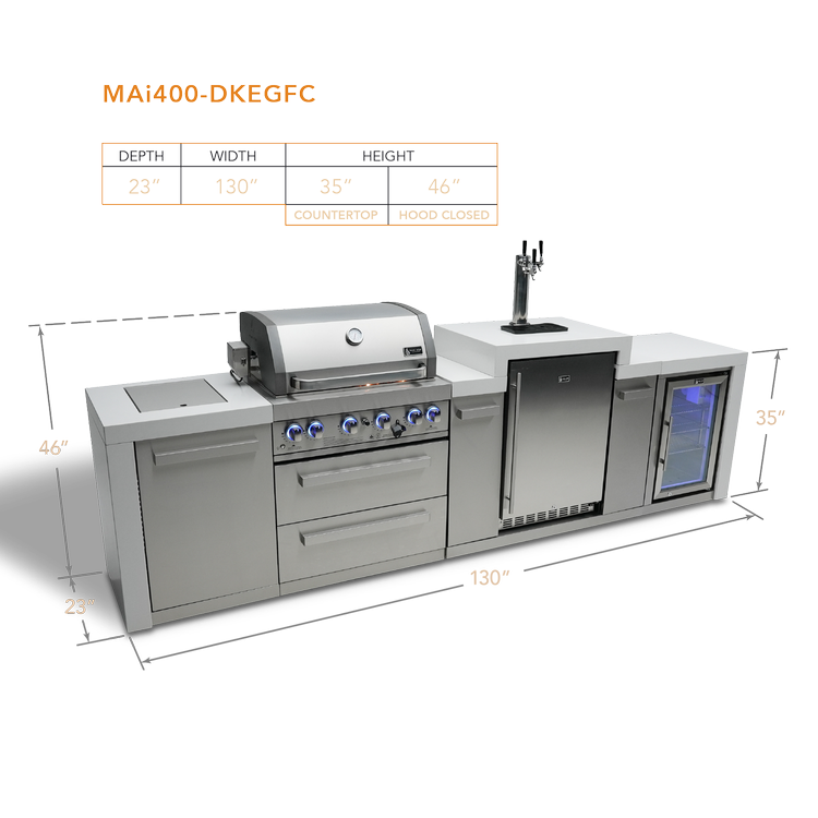 Mont Alpi Deluxe Series 4 Burner Deluxe Island with a Kegerator and Fridge Cabinet MAi400-DKEGFC by Mont Alpi