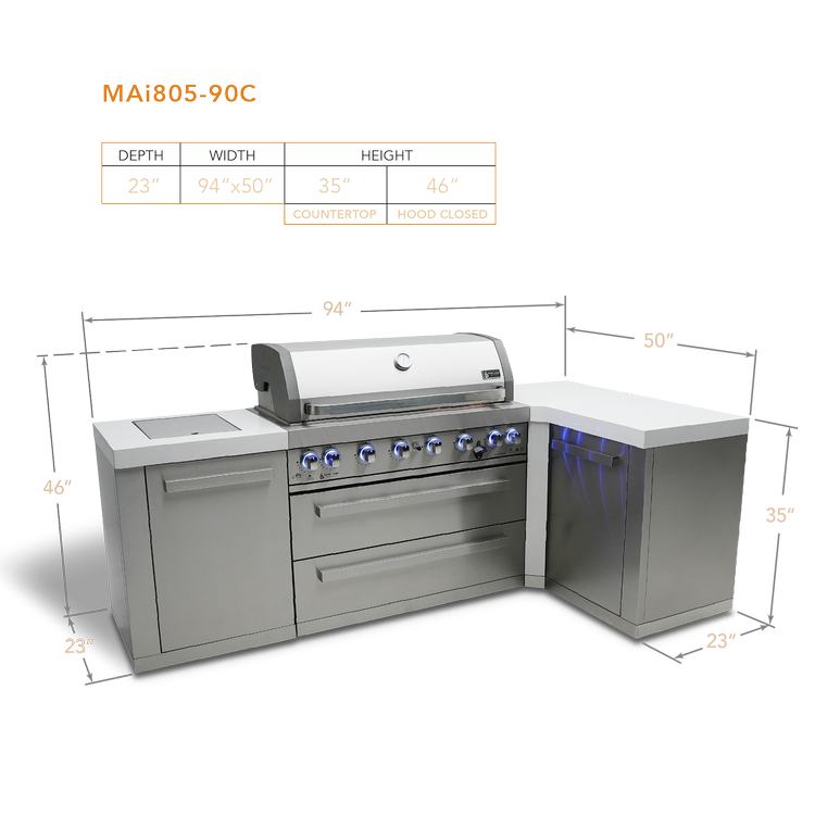 Mont Alpi Original Series 6-Burner Island with 90-Degree Corners MAi805-90 by Mont Alpi