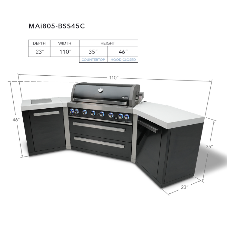 Mont Alpi Black Series 805 Black Stainless Steel Island With 45-Degree Corners MAi805-BSS45 by Mont Alpi
