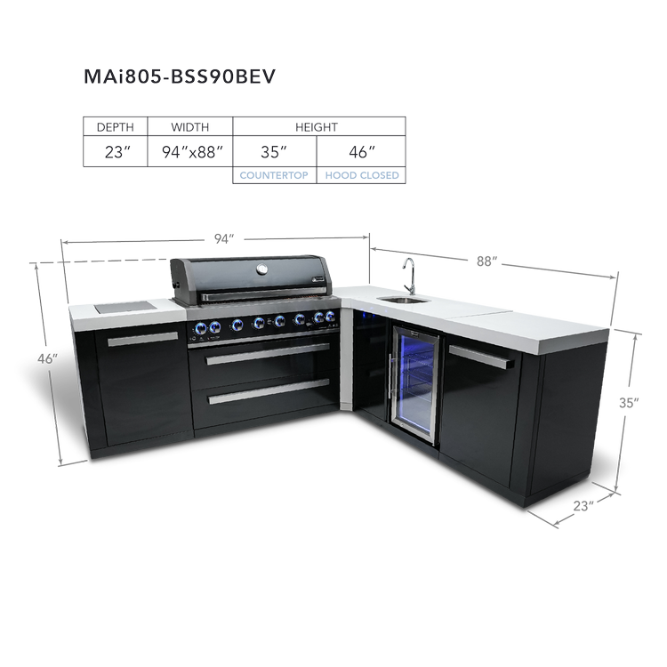 Mont Alpi Black Series 805 Black Stainless Steel Island With A 90-Degree Corner and Beverage Center MAi805-BSS90BEV by Mont Alpi