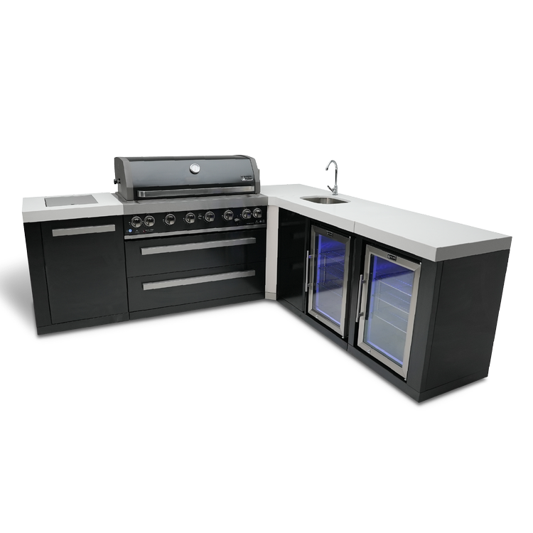 Mont Alpi Black Series 805 Black Stainless Steel Island With A 90-Degree Corner, Beverage Center and Fridge Cabinet MAi805-BSS90BEVFC by Mont Alpi