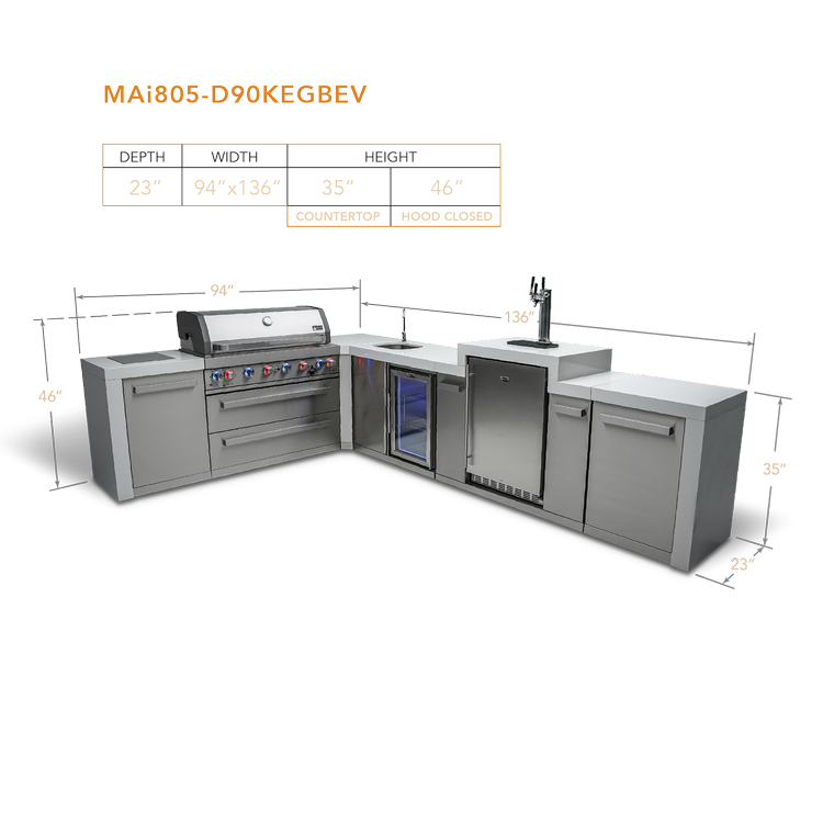 Mont Alpi Deluxe Series 6 Burner Deluxe Island with a 90-Degree Corner, Kegerator and Beverage Center MAi805-D90KEGBEV by Mont Alpi