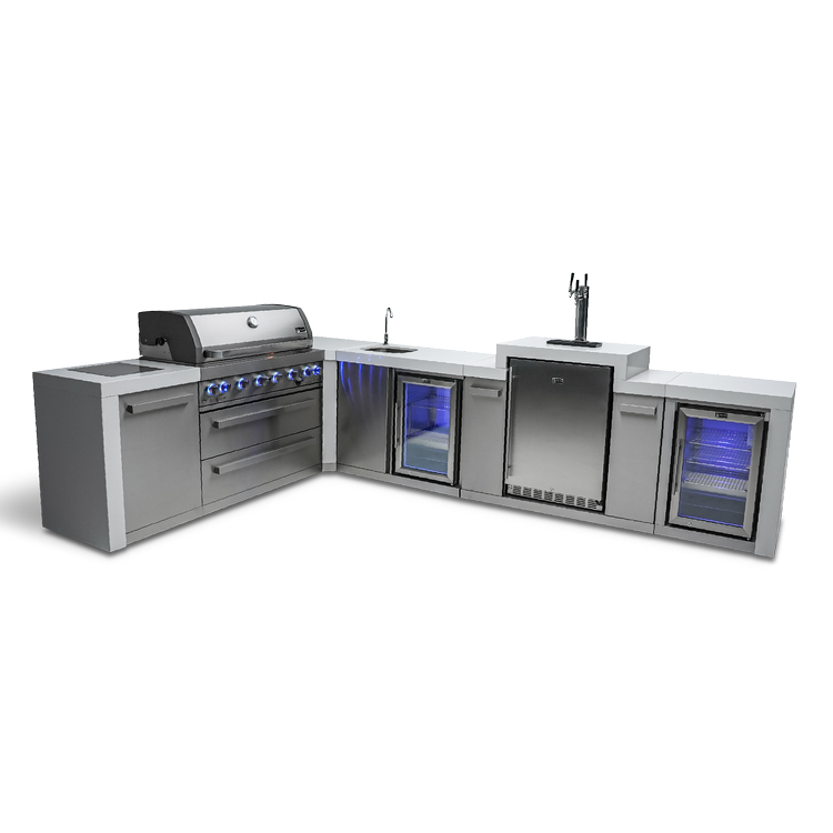 Mont Alpi Deluxe Series 6 Burner Deluxe Island with a 90-Degree Corner, Kegerator, Beverage Center and Fridge Cabinet MAi805-D90KEGBEVFC by Mont Alpi