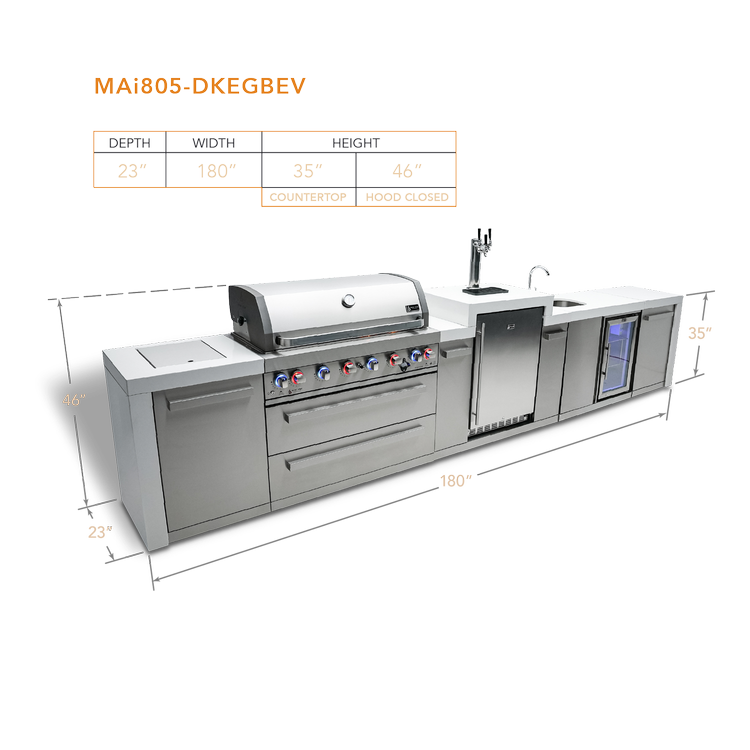 Mont Alpi Deluxe Series 6 Burner Deluxe Island with a Kegerator and a Beverage Center MAi805-DKEGBEV by Mont Alpi