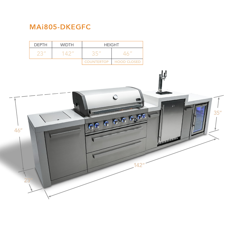 Mont Alpi Deluxe Series 6 Burner Deluxe Island with a Kegerator and Fridge Cabinet MAi805-DKEGFC by Mont Alpi