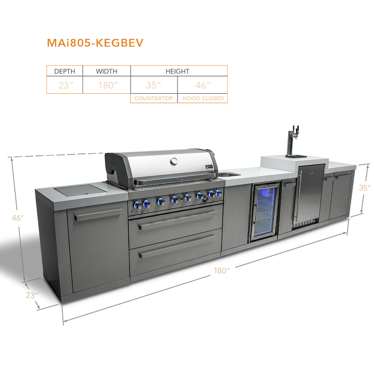Mont Alpi Original Series 6-Burner Island with Kegerator and a Beverage Center MAi805-KEGBEV by Mont Alpi