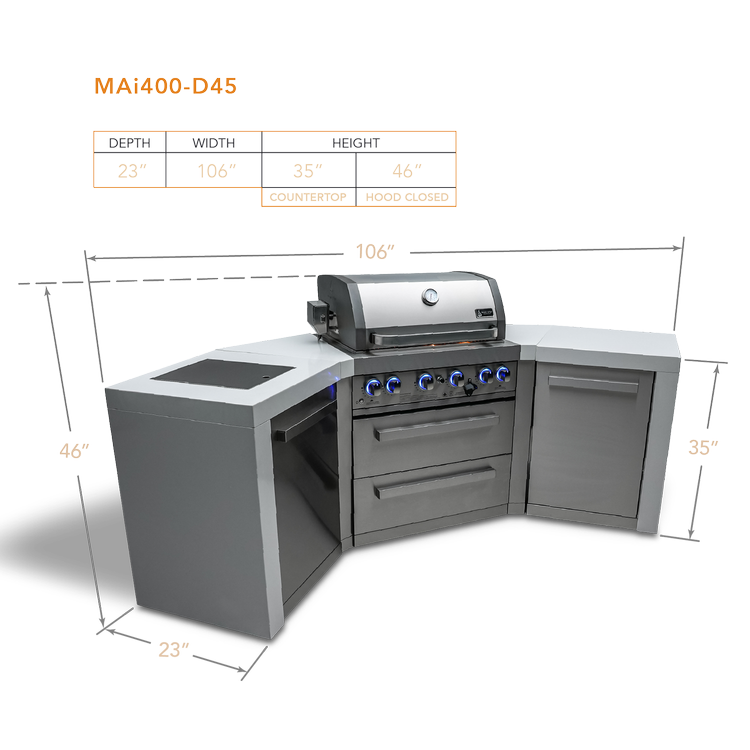 Mont Alpi Deluxe Series 4 Burner Deluxe Island with 45-Degree Corners MAi400-D45 by Mont Alpi
