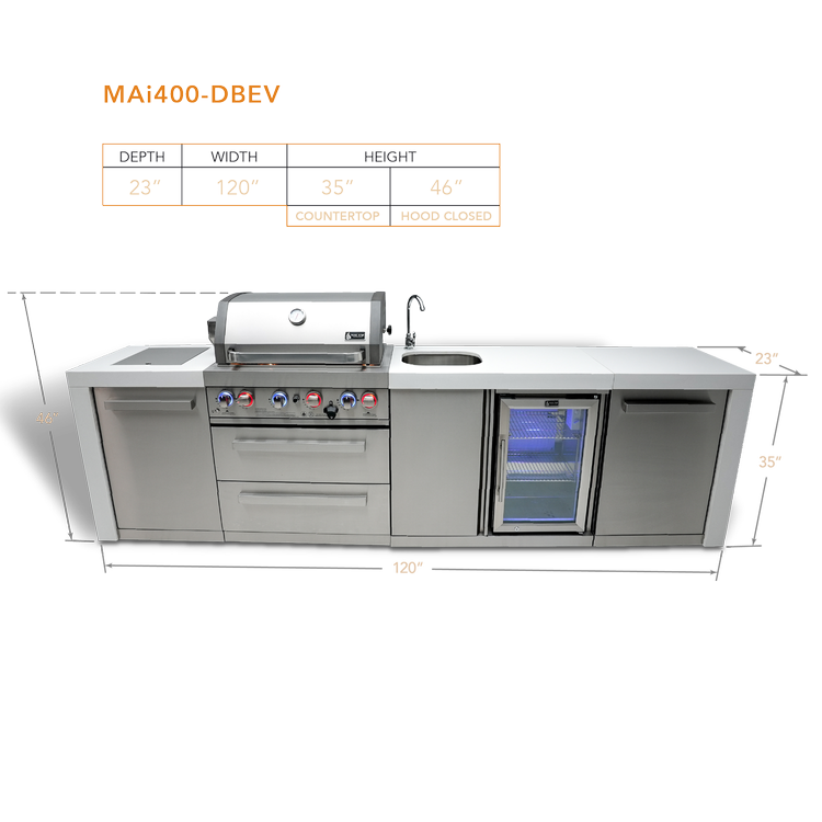 Mont Alpi Deluxe Series 4 Burner Deluxe Island with a Beverage Center MAi400-DBEV by Mont Alpi