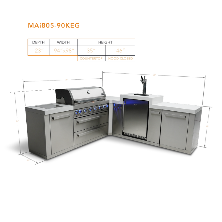 Mont Alpi Original Series 6-Burner Island with a 90-Degree Corner and Kegerator MAi805-90KEG by Mont Alpi