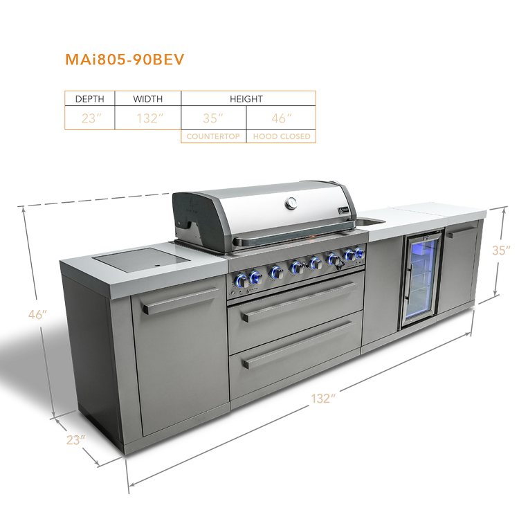 Mont Alpi Original Series 6-Burner Island with a Beverage Center MAi805-BEV by Mont Alpi