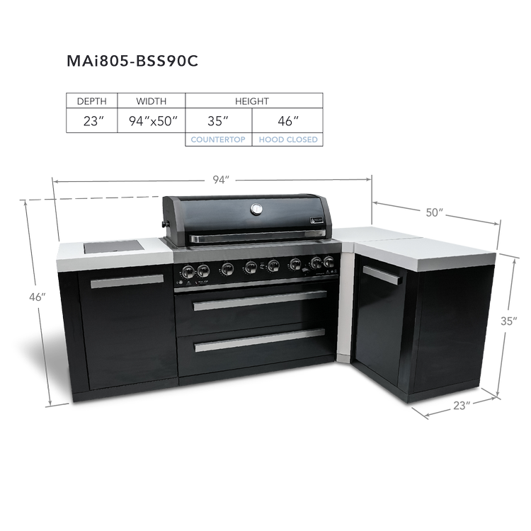 Mont Alpi Black Series 805 Black Stainless Steel Island With A 90-Degree Corner MAi805-BSS90 by Mont Alpi