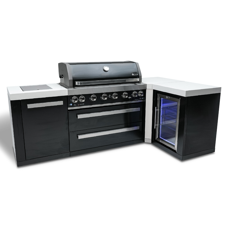 Mont Alpi Black Series 805 Black Stainless Steel Island With A 90-Degree Corner And A Fridge Cabinet MAi805-BSS90FC by Mont Alpi