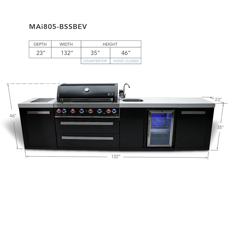 Mont Alpi Black Series 805 Black Stainless Steel Island With A Beverage Center MAi805-BSSBEV by Mont Alpi