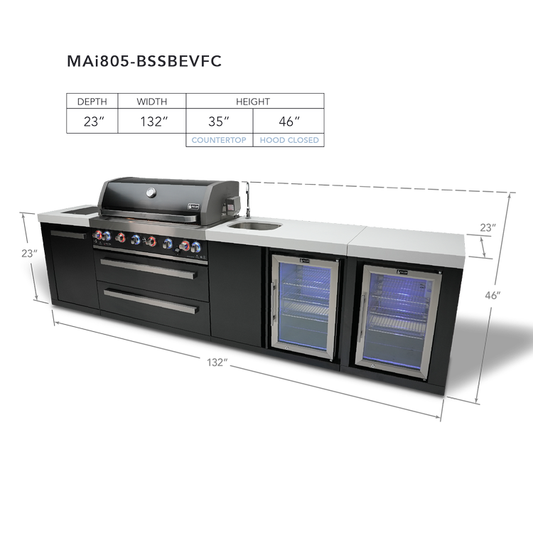 Mont Alpi Black Series 805 Black Stainless Steel Island With A Beverage Center and Fridge Cabinet MAi805-BSSBEVFC by Mont Alpi