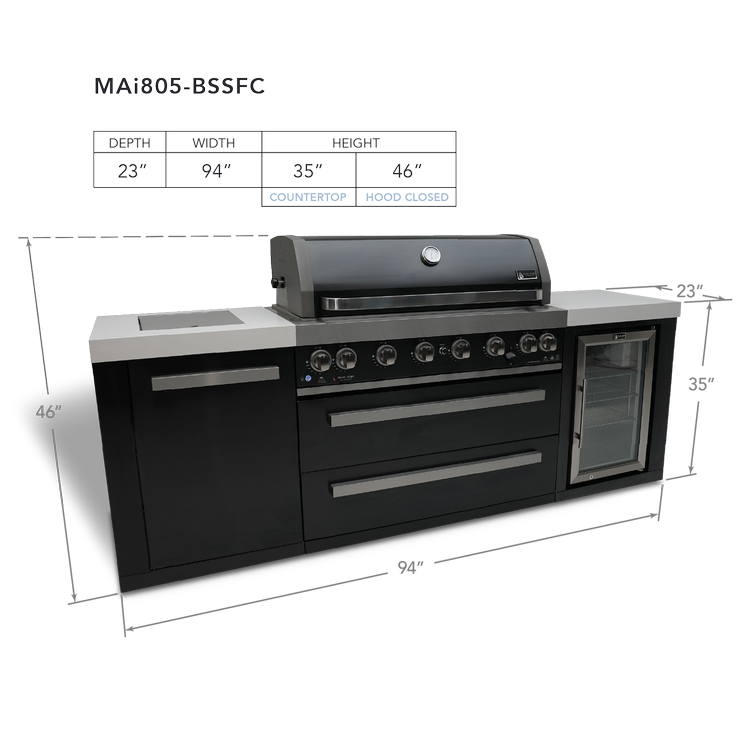 Mont Alpi Black Series 805 Black Stainless Steel Island With Fridge Cabinet MAi805-BSSFC by Mont Alpi