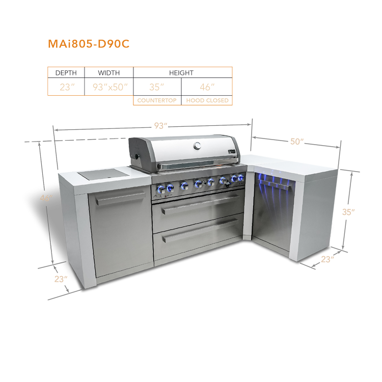 Mont Alpi Deluxe Series 6 Burner Deluxe Island with a 90-Degree Corner MAi805-D90 by Mont Alpi