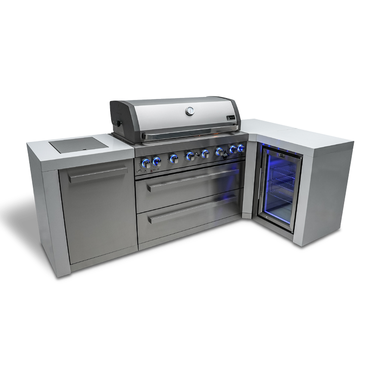 Mont Alpi Deluxe Series 6 Burner Deluxe Island with a 90-Degree Corner and a Fridge Cabinet MAi805-D90FC by Mont Alpi