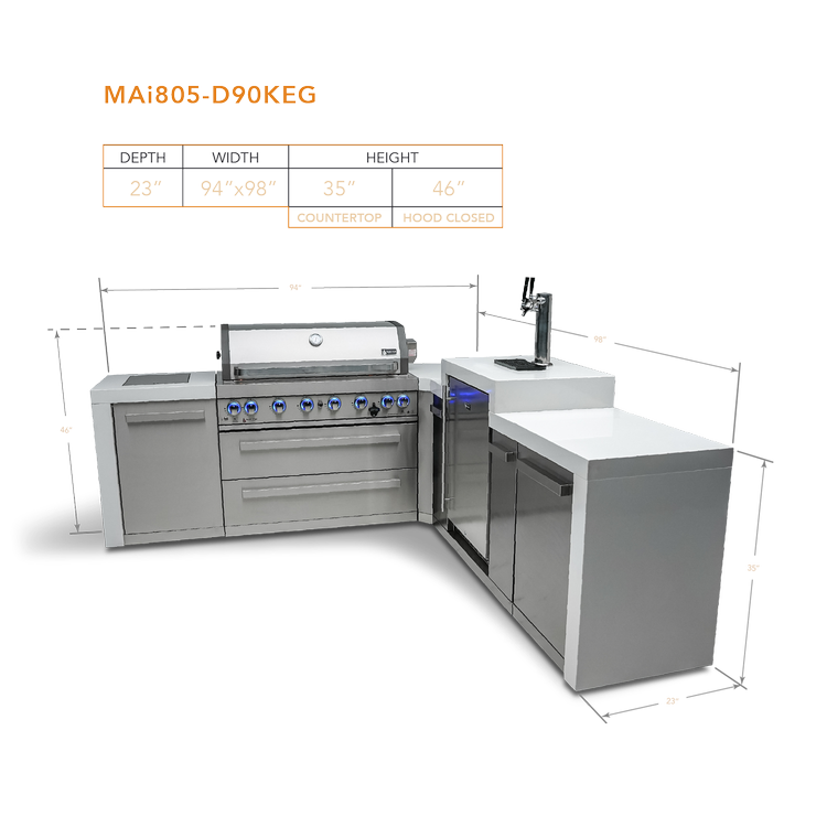 Mont Alpi Deluxe Series 6 Burner Deluxe Island with a 90-Degree Corner and Kegerator MAi805-D90KEG by Mont Alpi