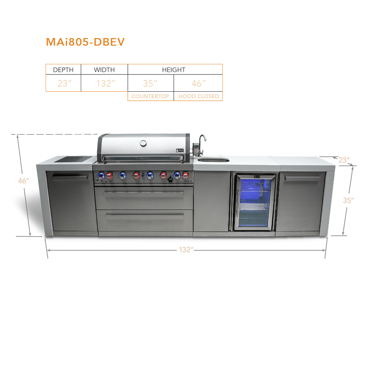 Mont Alpi Deluxe Series 6 Burner Deluxe Island with a Beverage Center MAi805-DBEV by Mont Alpi
