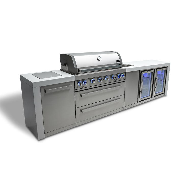 Mont Alpi Deluxe Series 6 Burner Deluxe Island with a Beverage Center and Fridge Cabinet MAi805-DBEVFC by Mont Alpi