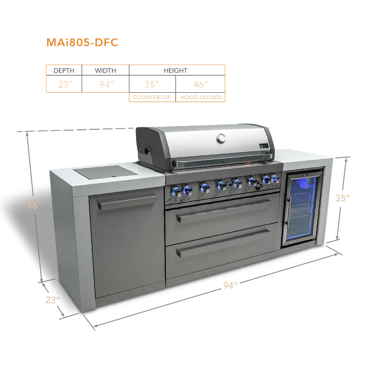 Mont Alpi Deluxe Series 6 Burner Deluxe Island with Fridge Cabinet MAi805-DFC by Mont Alpi