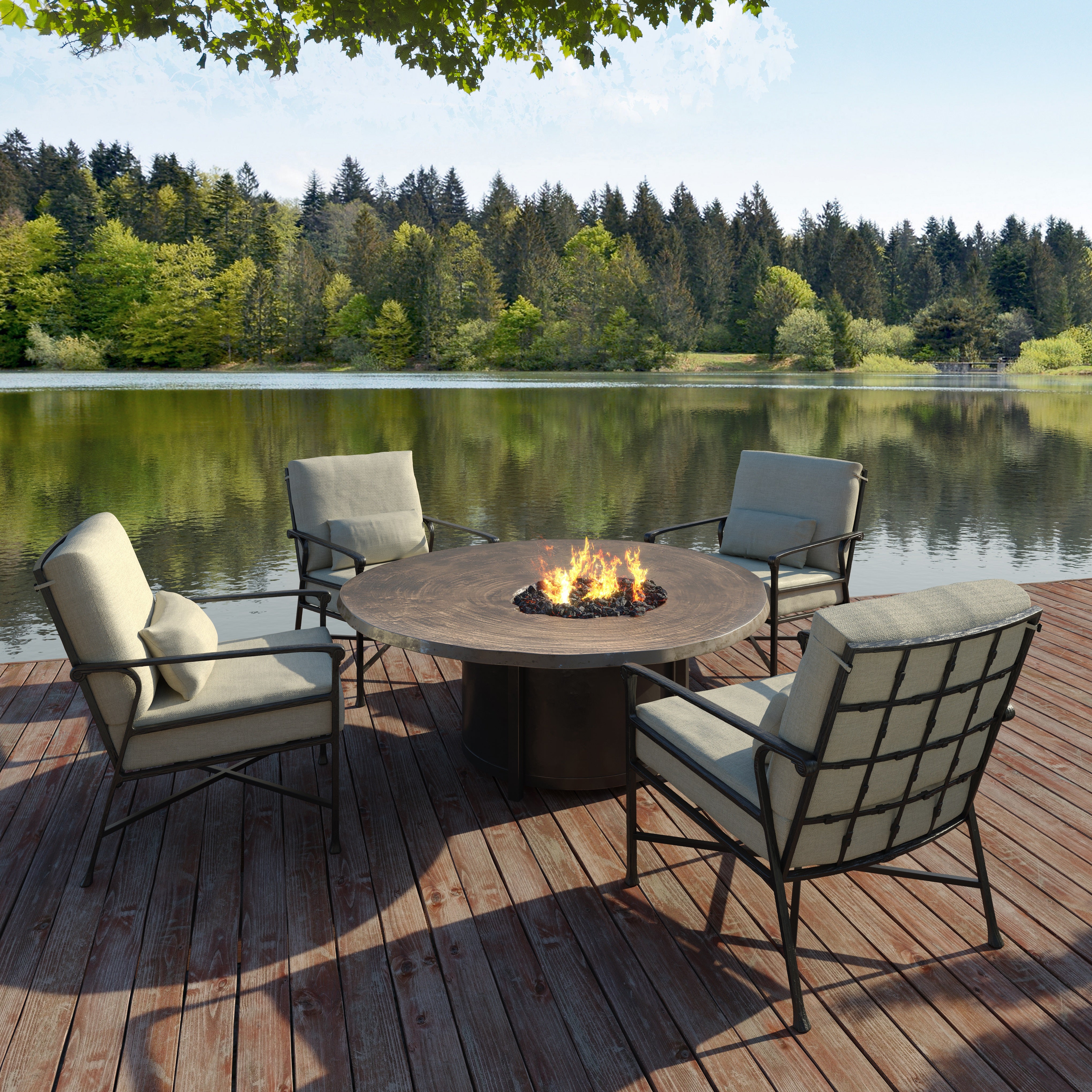 Nature's Wood Round Firepit Coffee Table set