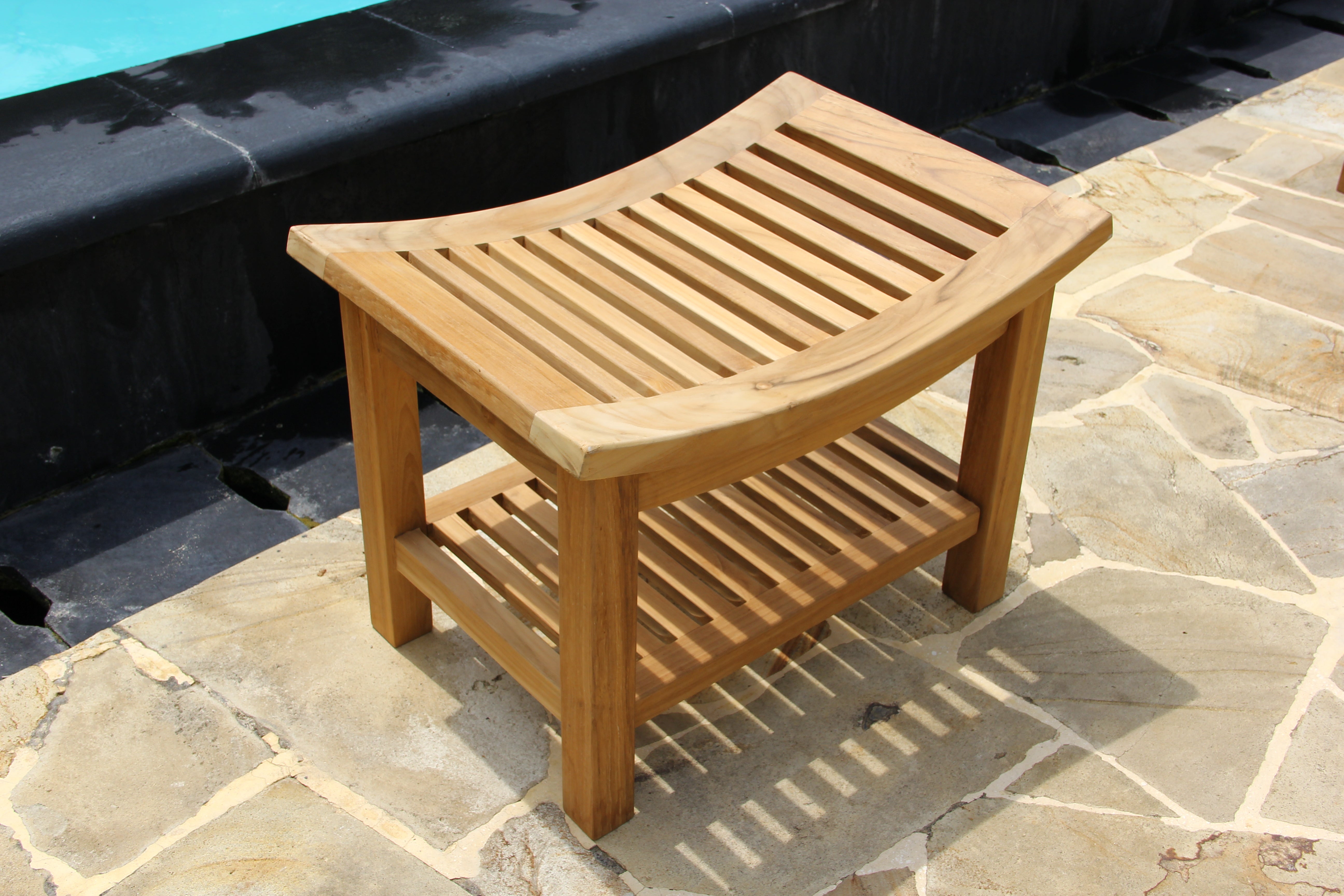 teak curved shower bench 1