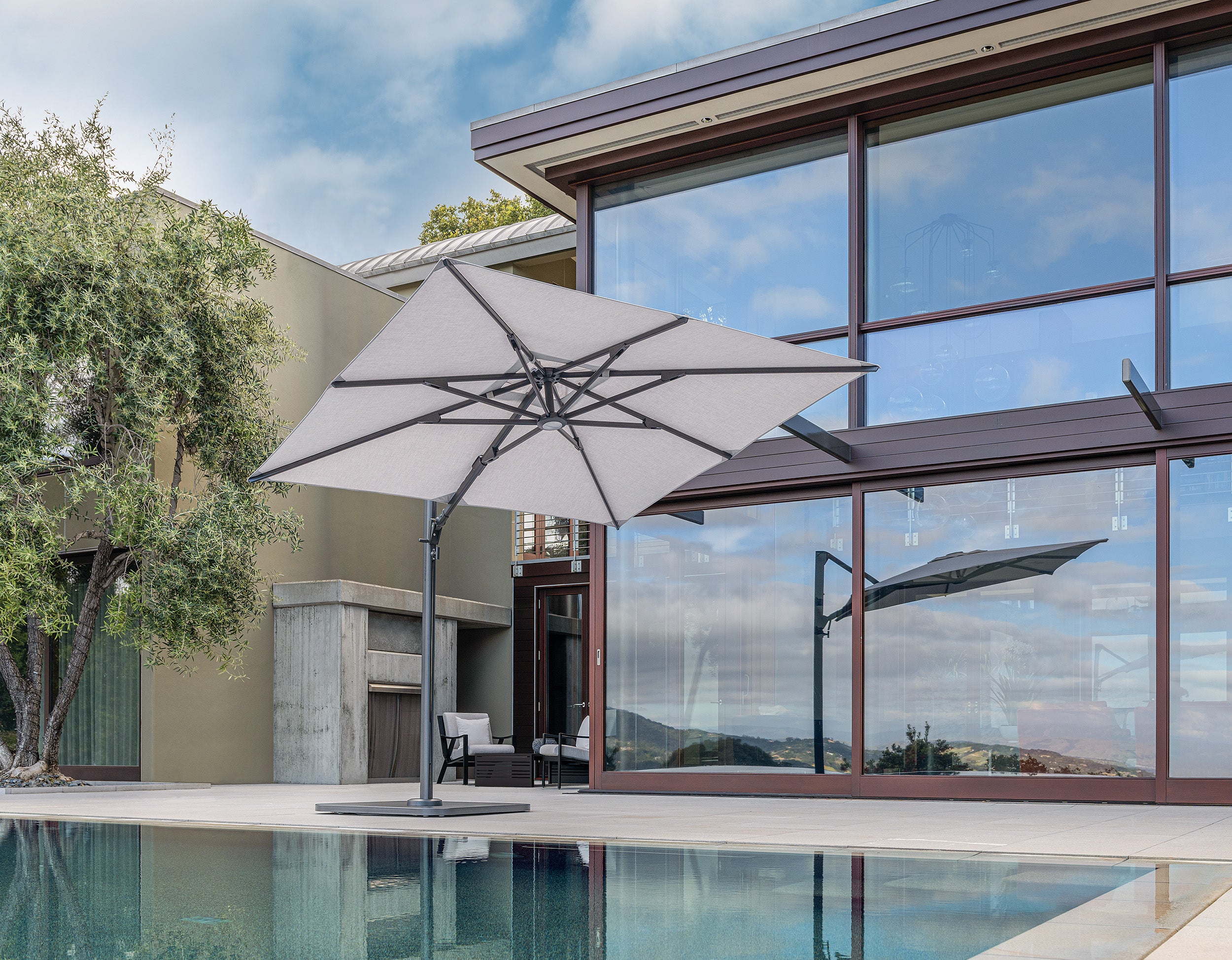 9 ft square patio umbrella 9 ft Square Solaris Cantilever by Shademaker