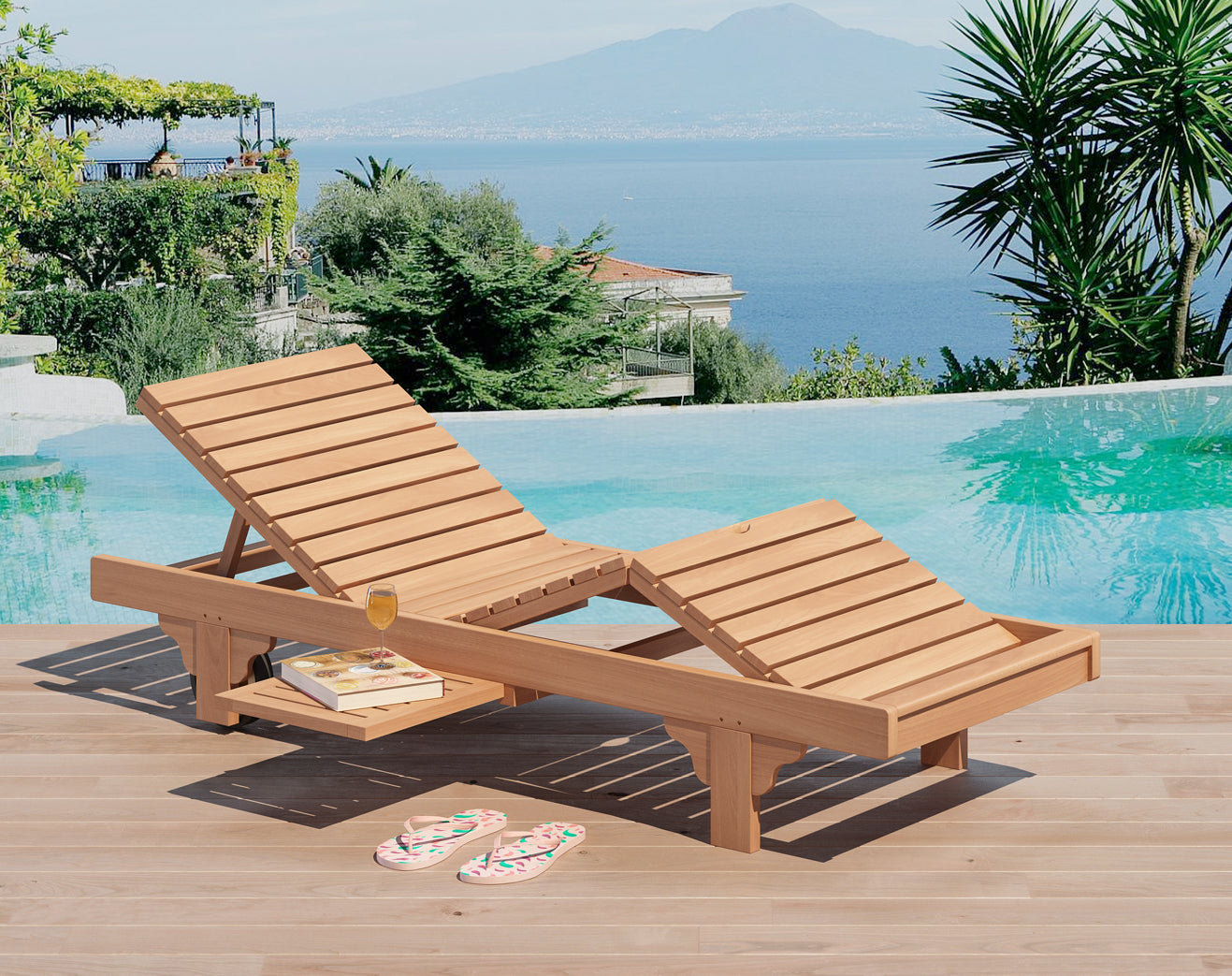 classic teak  chaise lounger